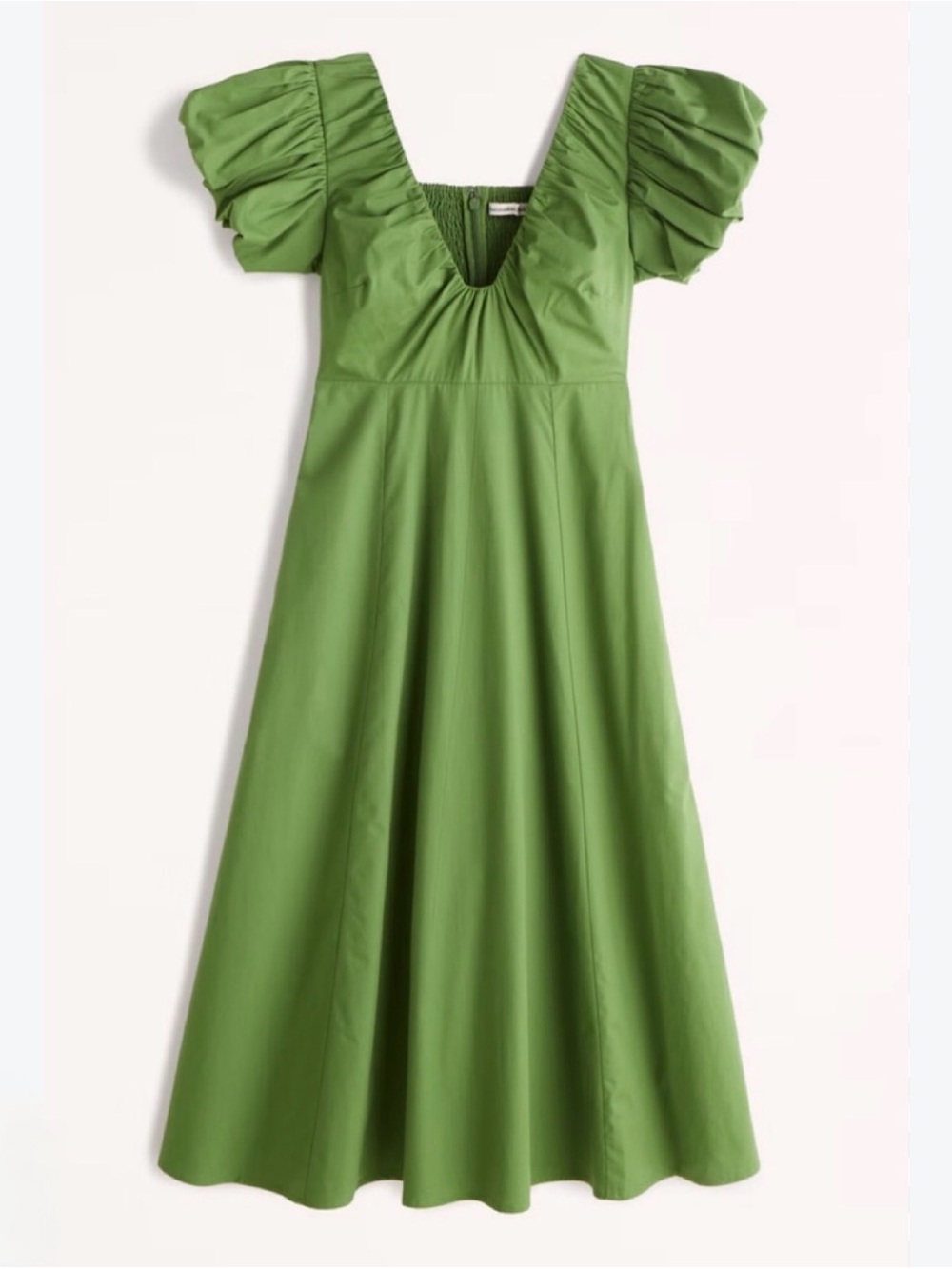 A&F V-Neck Plunge Midi Dress with Smocked Back in Green